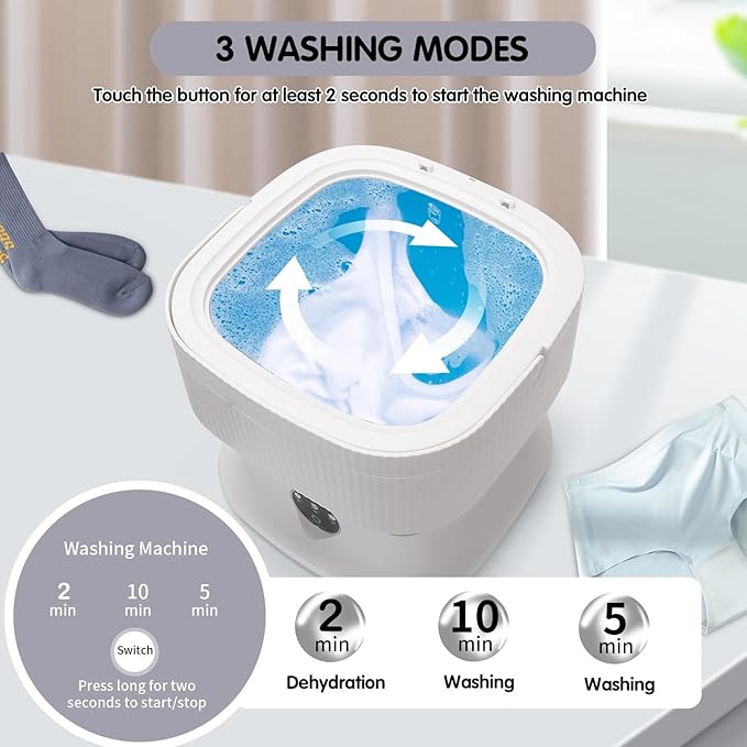 Mini Portable Washing Machine, 20L Foldable Portable Mini Washer Machine with Spin Dry, Collapsible Travel Washing Machine for Dorms, Apartment, RV and Camping. (Grey)