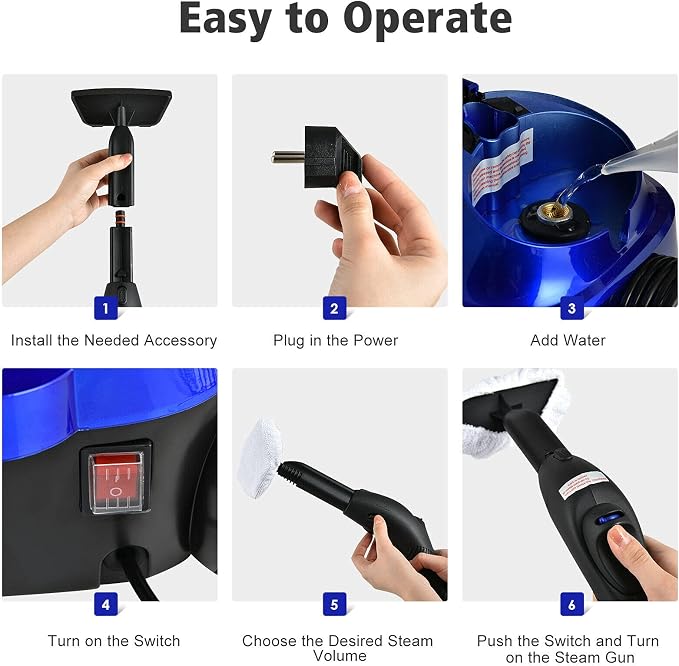 Moccha 2000W Steam Cleaner w/ 19 Accessories, 2000 W Household Steamer w/ 1.5L Tank for Chemical-Free Cleaning, Heavy Duty Household Cleaning Machine for Floors, Windows, Cars (Blue)
