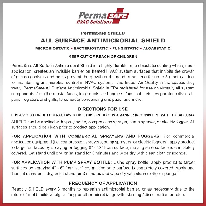 PermaSafe HVAC Solutions - Antimicrobial HVAC Surface SHIELD | Inhibits Growth & Spread of Bacteria, Mold, Mildew, Fungi, other Microbes & Odors on All System & Air Duct Surfaces for Up to 3 Months