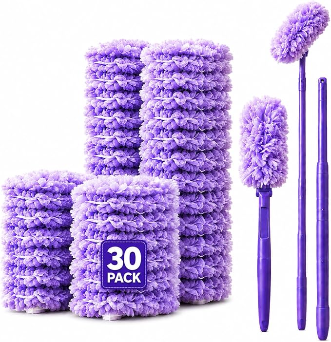 30 Count 360°Heavy Duty Duster Refills(for Swiffer), Multisurface Duster Refills Only, Unscented Disposable for Cleaning with 4X Microfibers for Electronics, Furniture, Blinds, Ceiling Fans