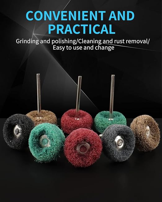 Rocaris 50 Pcs Abrasive Buffing Wheels, 1 inch Abrasive Buffing Polishing Wheels Burr for Rotary Tools-1/8(3mm) Shank, 120Grit, 180Grit, 320Grit, 400Grit, 600Grit