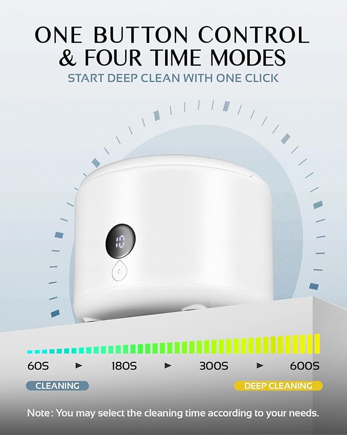 45khz Ultrasonic Retainer Cleaner Machine, Dental Cleaning Pod with 4 Modes & Digital Timer, Mouthguard Cleaner for Dentures, Aligners, Mouth Guards, Night Guards, Jewelry