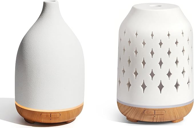 InnoGear 150ml Ceramic Diffuser for Essential Oils Handcrafted Aromatherapy Diffuser Oil Diffuser Ultrasonic Cool Mist Humidifier with 2 Mist Modes Waterless Auto Off for Room, Pack of 2