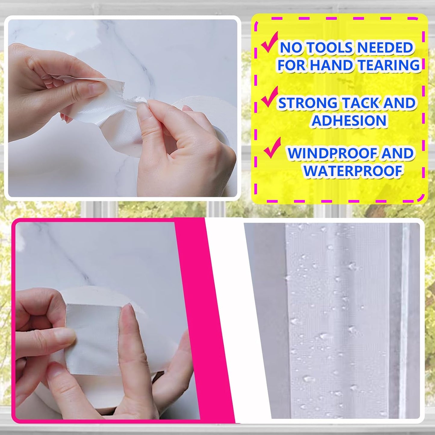 White Window Weather Sealing Tape 2Inch X 65Ft,Window AC Seal Air Conditioner Sealing Tape,Residue-Free for Keep Out Drafts Cold Air Rain Dust Smog