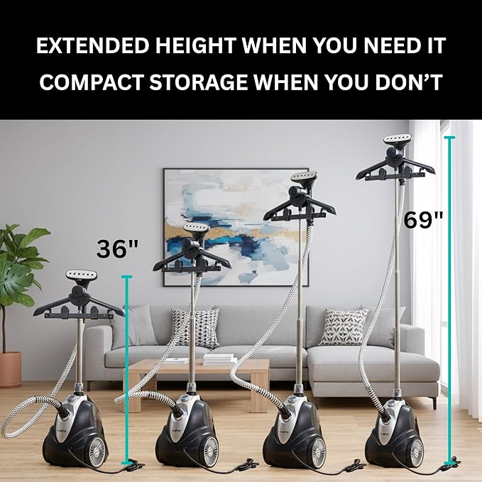 True & Tidy Luxury Standing Garment Steamer with 10 Steam Settings, Smart Auto Shut-Off 1800 Watt Powerful Clothes Steamer, Fast Heat Up, Wrinkle Removal for Home and Business Use