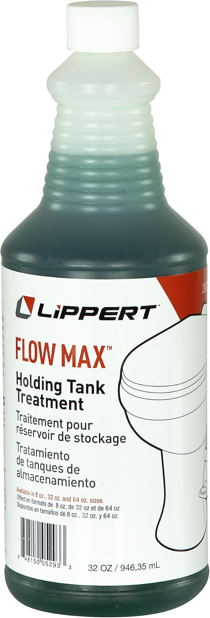 Lippert Flow Max Holding Tank Treatment for RVs and Boats, Breaks Down Toilet Paper, Prevents Clogging and Residue Buildup, Cleans Sensors, Made in The USA (32 oz. Bottle) - 2022116483