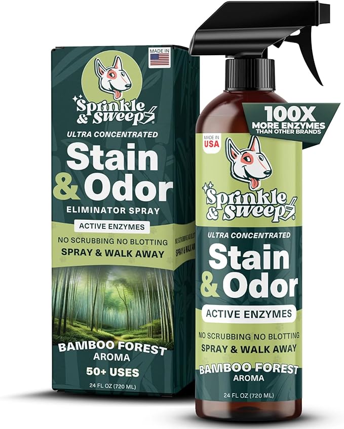 Sprinkle & Sweep: Pet Stain & Odor Enzyme Spray - 24oz - No Scrubbing Concentrated Formula, Dog & Cat Urine & Mess Destroyer, Carpet Spot Cleaning