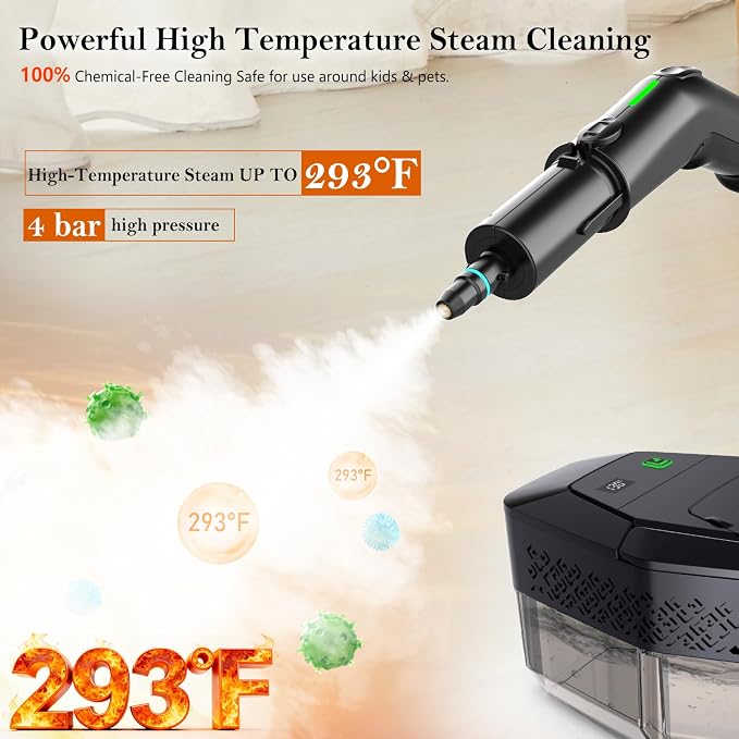 Steam Cleaner, 3-Level Adjustable Handle, 15s Heat-Up, Steamer for Cleaning With 1.8L Large Tank, Dry Burn Protection, Handheld Steam Cleaner for Home, Bathrooms, Tile,Grout,Car with 12pcs Accessories