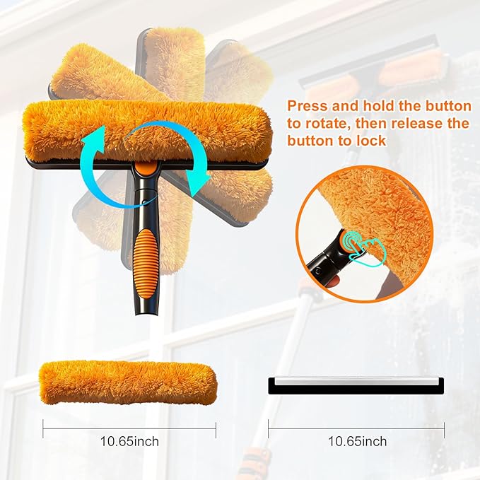 35FT Window Cleaning Kit, 2-in-1 Squeegee with 5-29FT Telescoping Pole & Flip-Lock & Screw Dual Locking, Professional Long Handle Washing Tool for High Windows