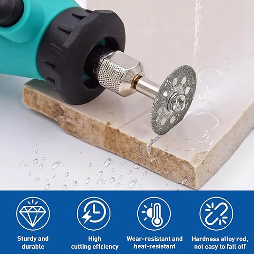 20 22 25 30mm 40Pcs Diamond Cutting Wheel 545 for Dremel Rotary Tool with 402 Mandrel (3mm) 8pcs and Screwdriver for Stone Glass Tile Marble Cutting (20 22 25 30 mm)