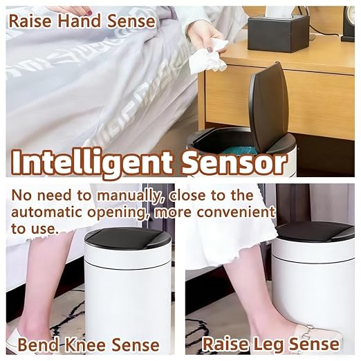 Garbage Can with Lid, Intelligent Sensor Opening and Closing, Small Garbage Can for Living Room, Bedroom, Kitchen and Bathroom (2, White)