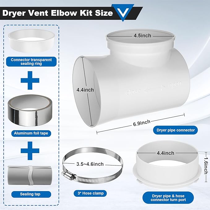 Dryer Lint Trap, Metal Dryer Duct Lint Trap Lint Catcher Collector Box with 90 Degree Dryer Vent Elbow Connector Kit 2 Filter Screens 4 inch Exhaust Hose Clamps Aluminum Foil Tape Cleaning Brush