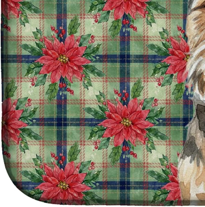 Caroline's Treasures Grizzle and Tan Norfolk Terrier Christmas PoinsettIas Dish Drying Mat Absorbent Dish Drying Mat Pad for Kitchen Counter Dish Drainer Mat for Countertop, 14 x 21", Multicolor