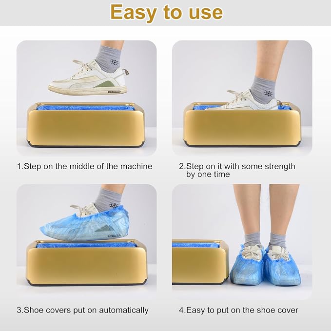 LYSHIYI Shoe Covers Machine Automatic Shoe Cover Dispenser with 200pcs Disposable Plastic Shoe Cover for Home, Office, Supermarket, Factory, Hospital (Gold)