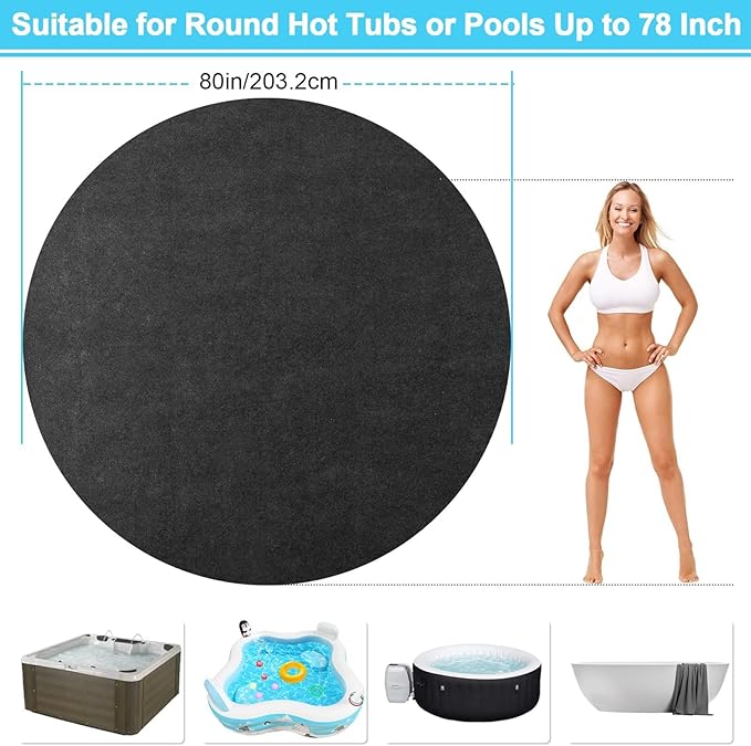 80 in Dia Round Hot Tub Mat for Inflatable Tub, Absorbent Hot Tub Pad with Waterproof Slip-Proof Backing Washable Ground Protector Floor Mat for 79" Dia Below Outdoor Indoor Hot Tubs