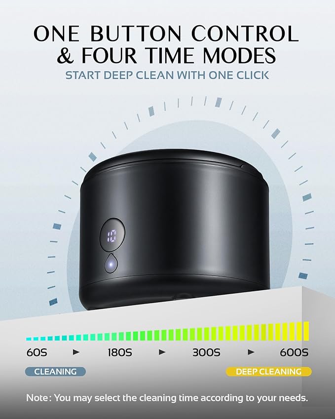 45khz Ultrasonic Retainer Cleaner Machine, Dental Cleaning Pod with 4 Modes & Digital Timer, Mouthguard Cleaner for Dentures, Aligners, Mouth Guards, Night Guards, Jewelry