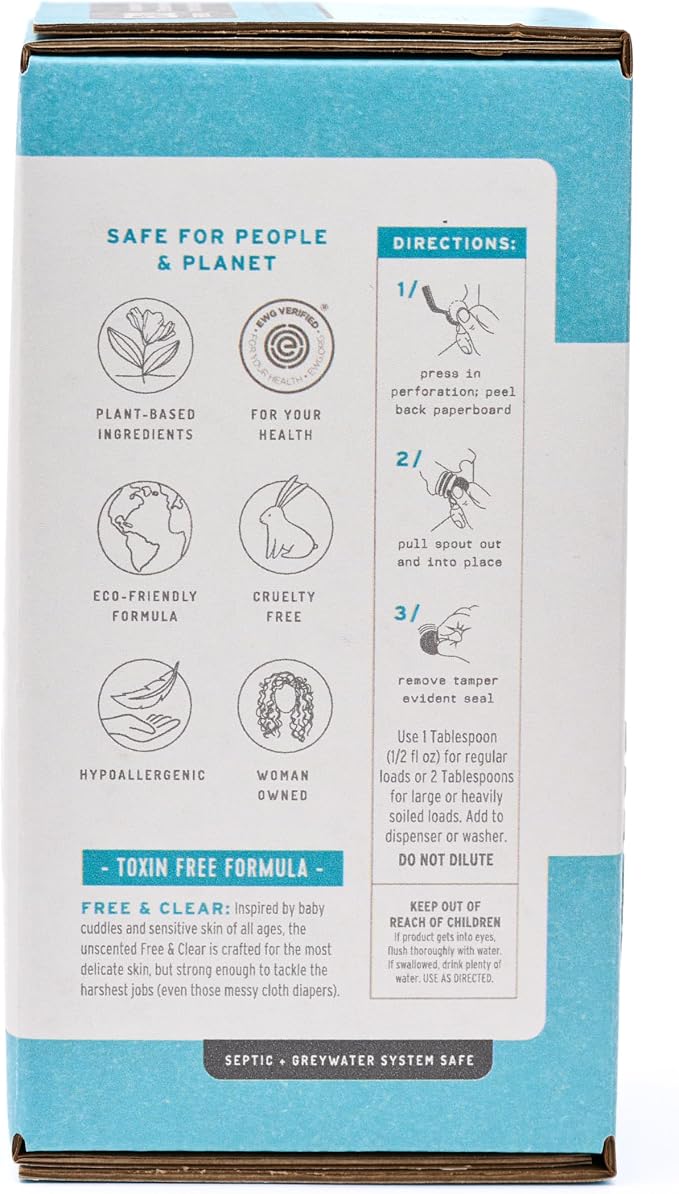 Root & Splendor Ultra Concentrated Non Toxic Laundry Detergent Liquid - EWG Verified - Plant Based & Eco Friendly Enzymatic Laundry Soap, Free & Clear, 3 Liter, 202 Loads