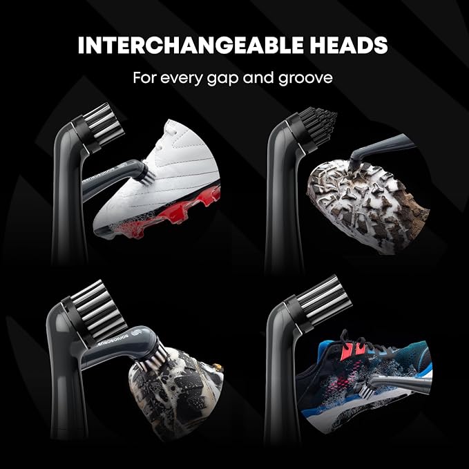 Footwear Electric Cleaning Brush Pack - Shoe + Sneaker Cleaner - High Power Motor - Includes 4 Shoe Cleaning Brush Heads - Removes Mud, Dirt and Refreshes Footwear - AA Batteries Included