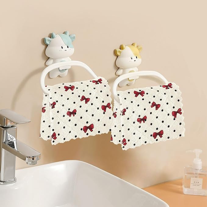 JIPONI 6 Pack Kitchen Dishcloth, Cute Bow Polka Dot Absorbent Kitchen Towels for Dishes, Fast Drying Microfiber Dish Rags, 11x11 inch
