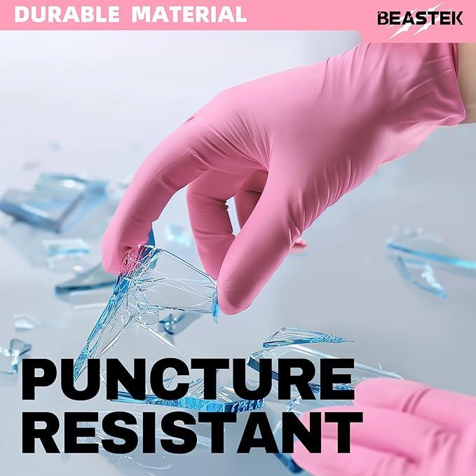 Beastek Nitrile Exam Gloves, 4Mil Disposable Powder-Free Latex-Free Glove for Medical Cooking Clean Esthetician Pink 1000 Pcs