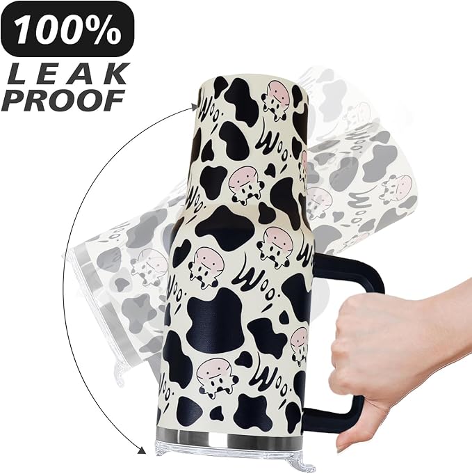 Ceovfoi 40 Oz Cow Tumbler With Handle,Cow Print Coffee Travel Mug Cup Water Bottle,Cow Print Decor,Cow Gifts for Women