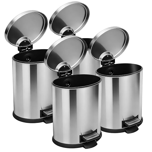 SIMPLYKLEEN Bathroom Trash Can with Lid - 4PC 1.3 Gallon/5L Oval Small Trash Can with Soft-Close Lid, Foot Pedal, Brushed Stainless Steel, Removable Liner, Garbage can for Kitchen, Office, Home Silver