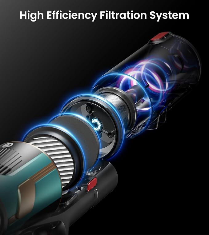 CHEBIO Cordless Vacuum Cleaner, 550W/45Kpa Vacuum Cleaners for Home with LED Display, Anti-Tangle Cordless Stick Vacuum with 65Min, Lightweight Wireless Vacuum (Green)