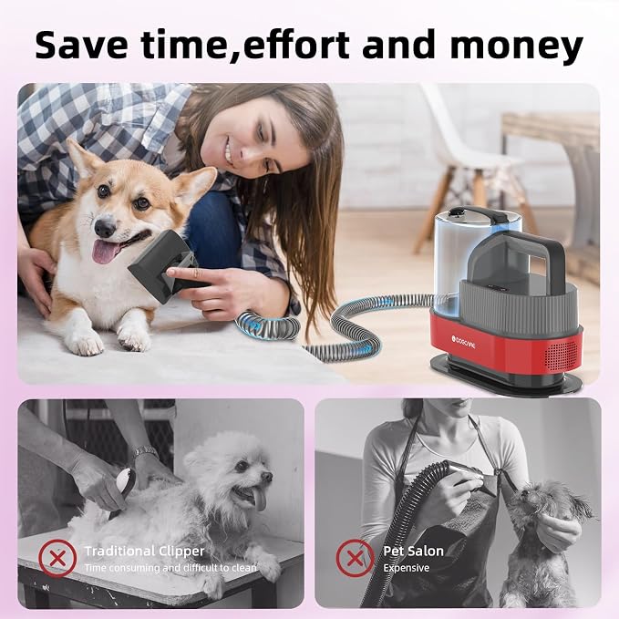 Professional Pet Vacuum Groomer: Dog Grooming Kits with Vacuum, Vacuum Pet Groomer Kit, Dog Hair Clipper Vacuum Groomer, Fur Vacuum Brush Groomer…