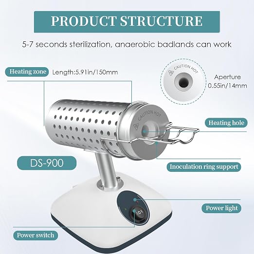 Lab DS-900 Infrared Sterilizer Autoclave Sterilizers Two Adjustable Heating Temperatures 400°C/825°C for Scalpel Needle Inoculating Loop Vaccination Ring,110V 150W