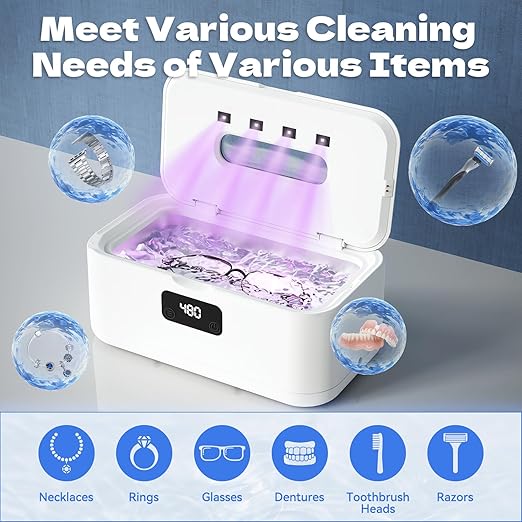 TEBAL Ultrasonic Jewelry Cleaner,50Khz Professional Jewelry Cleaner Ultrasonic Machine for Jewelry, Eyeglasses, Rings, Watch Strap, Dentures, 304 Stainless Steel Tank