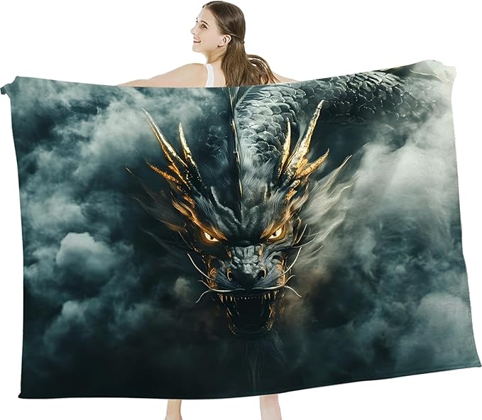 Tijuboni Chinese Dragon Throw Blanket Black Dragon Gifts for Men Women Girls Boys Kids Adults Soft Flannel Fleece Blanket for Couch Sofa Bed Home Decor 60"x80"