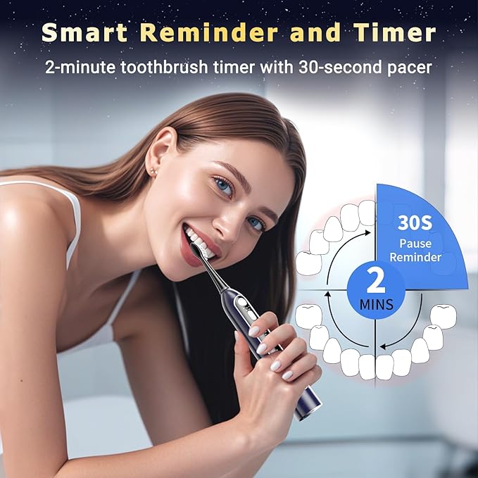 Electric Toothbrush with Water Flosser, Upgraded 2.0 Flossing Toothbrush with 5 Speeds & 3 Modes, 30 Days/Charge, for Teeth Cleaning and Plaque Removal, Sensitive Teeth & Dental Implants-Dark Blue