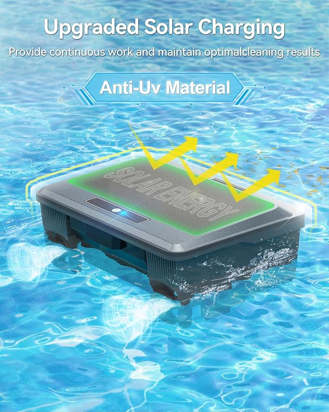 (2026 New) WAVIO Solar Powered Robotic Pool Skimmer Surface Cleaner with APP Support Dual Charging Options Smart Obstacle Avoidance 24/7 Continuous Cleaning Ideal for Above Ground Pools