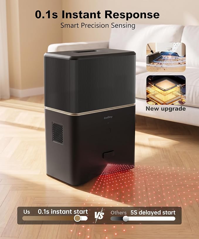 Touchless Vacuum Automatic Dustpan, Bagged Design with Replaceable Dust Bags, Up to 3-Month No Cleaning, 26,000Pa Powerful Suction, One-Touch Auto & Manual Mode for Pet Hair Kitchen & Salon