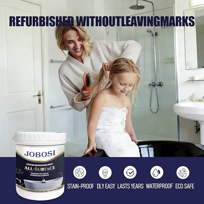 Waterbased Tile Paint and Tile Refinishing Kit 32.0 Fl Oz/50-55sq.ft Bathtub Bathroom wallPaint, Easy of Usecountertop sink Paint-Resurfacing Sink Tub waterproof Kitchen Countertop, Low Odor No Toxic (black)