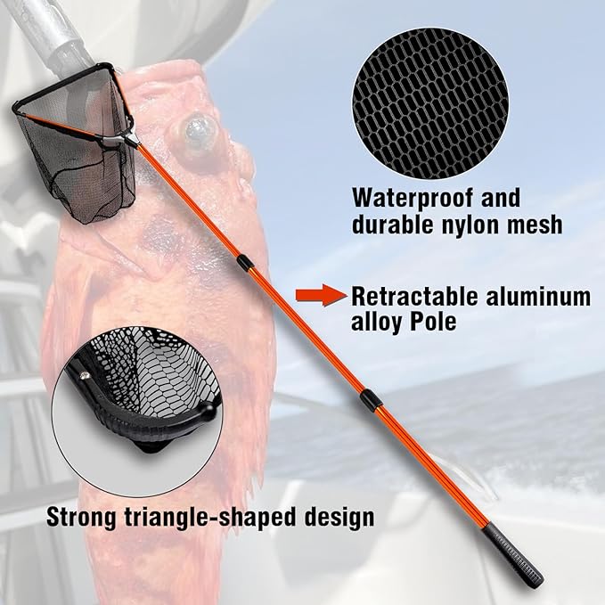 Fiblink Folding Aluminum Fishing Landing Net Fish Net with Extending Telescoping Pole Handle