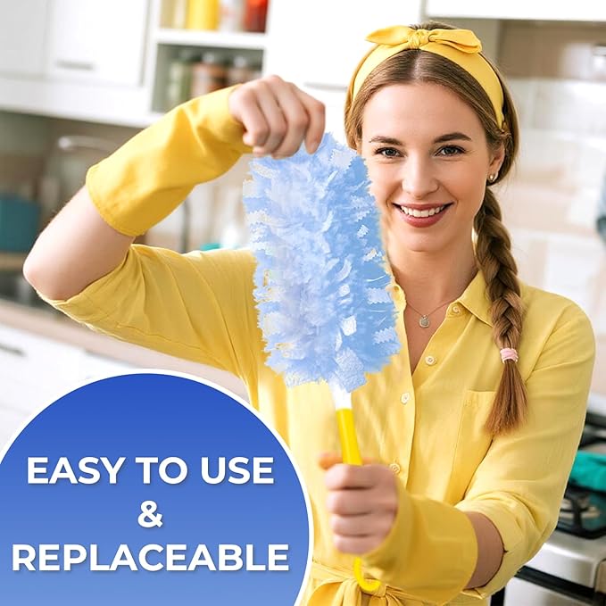 360° Heavy Duty Duster Refills for Swiffer,20 Count Duster Refills + Disposable Toilet Brush and Holder Set, Extended Handle with 48 Count Cleaner Refills