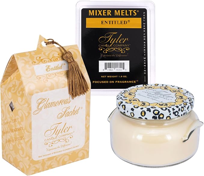 Elanze Designs Tyler Candle Entitled Mixer Melts - 22 Ounce Glass Jar Candle - Laundry Scented Sachet Bundle; Set of 3