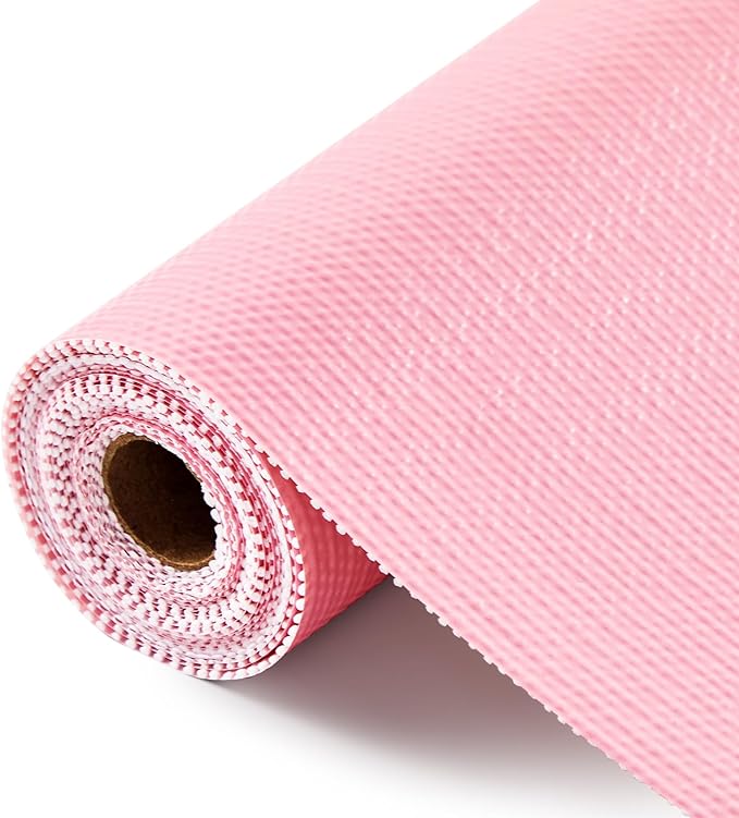 Drawer and Shelf Liner, Non-Slip Kitchen Cabinet Liners Non-Adhesive Thick Strong Grip Waterproof Washable Mats Protect Dresser Shelves Cupboard Bathroom Cabinets, Pink, 12 in X 30 FT