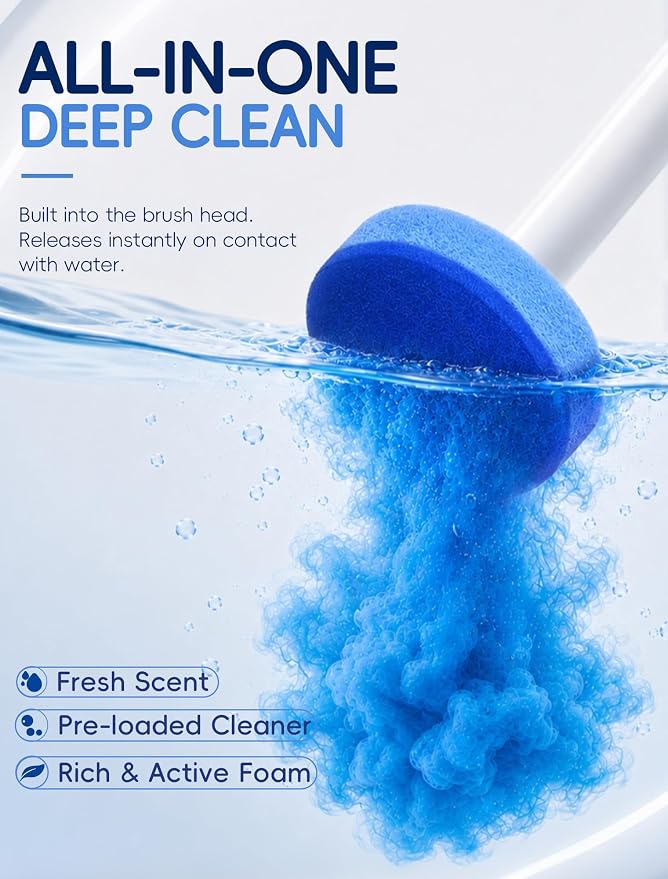 Disposable Toilet Brush System, Toilet Bowl Cleaning Wand with Lift-to-Open Refill Case, Blue Refill Heads and Freestanding Holder, 2 Wand and Holder Sets with 91 Blue Refills