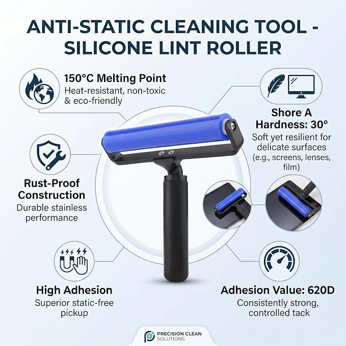 12 Inch Silicone Manual Roller Anti-Static Cleaner Tool,Under The Action of Static Electricity,Small Impurities Will be Adsorbed on The Drum