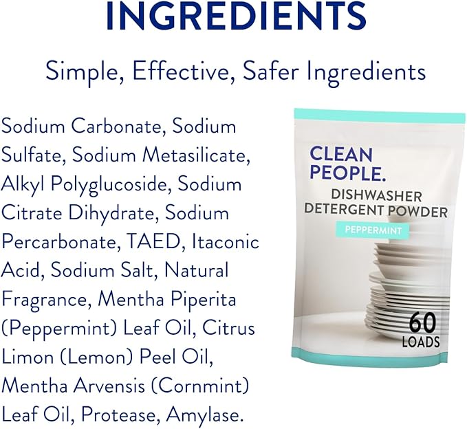 The Clean People Dishwasher Detergent Powder | Cuts Grease and Rinses Sparkling Clean | Residue-Free | Peppermint, 120 Load
