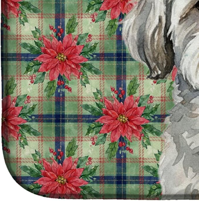 Caroline's Treasures White with Gray Coton de Tulear Christmas PoinsettIas Dish Drying Mat Absorbent Dish Drying Mat Pad for Kitchen Counter Dish Drainer Mat for Countertop, 14 x 21", Multicolor