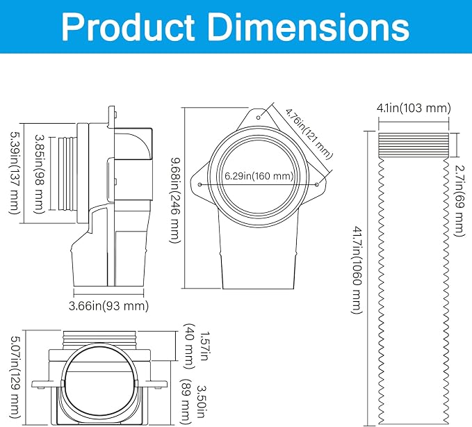 Magnetic Dryer Vent Connector Kit, Easy to Clean Quick Connector 90° Dryer Vent Coupling with 3.3ft of 4" Hose and 2 Clamps