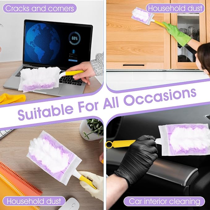 120 Pcs Duster Refills, Electrostatic Disposable Dusters Refills Compatible with Duster, Bulk Heavy Duty Dusters Refill for Blinds Ceiling Fans Furniture Multi-Surface Dusting, Unscented(Purple)