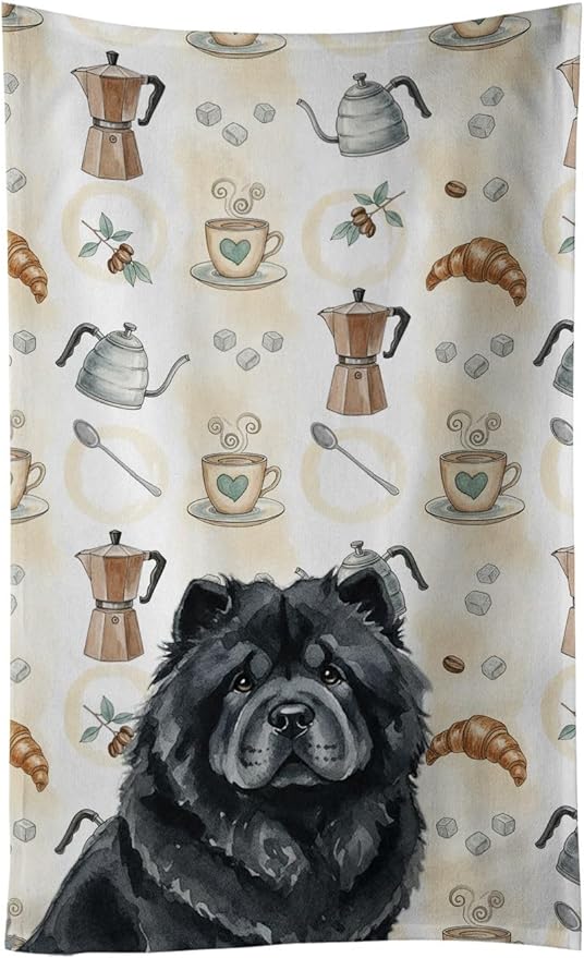 Caroline's Treasures Black Chow Chow Coffee Bar Kitchen Towel Velour Plush Front and Cotton Loop Back Machine Washable