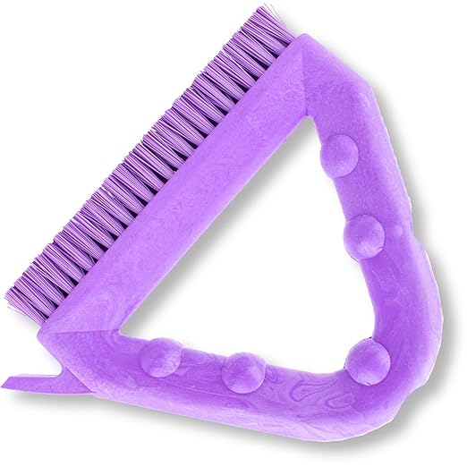 SPARTA Plastic Commercial Grout Brush, Triangle-Shaped Scrub Brush with Scraper and Two Threaded Holes for Attaching Handle (Sold Separately), 9 x 7 x 7 Inches, Purple, (Pack of 4)