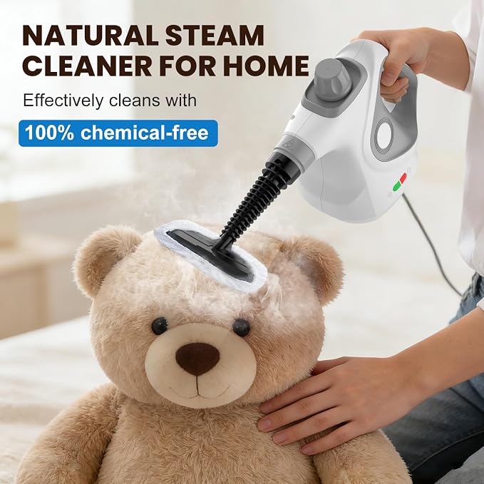 Handheld Steam Cleaner for Home, Pressurized Portable Steamer for Cleaning with 15 Accessories for Multi-Surface Cleaning, Floors, Tiles, Grout, Kitchen, Bathroom, Couch & Car(Gray Cap&Gray Handle)