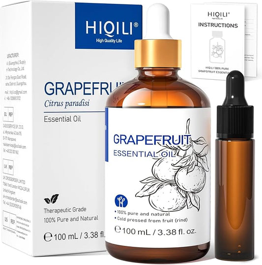 HIQILI 100 ml Grapefruit Essential Oil, for Diffuser, Skin Care, 100% Pure and Natural - 3.38 Fl Oz