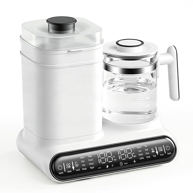 16-in-1 Fast Baby Bottle Warmer with Timer for Breastmilk & Formula | Hot Air Dry, 1.2L Electric Kettle, Precise Temp Control, Thaw, Steam Clean, Keep Warm, Heat Food, Food Grade Material
